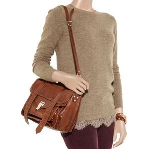 Taupe Crewneck Women's Sweater with Lace Trim